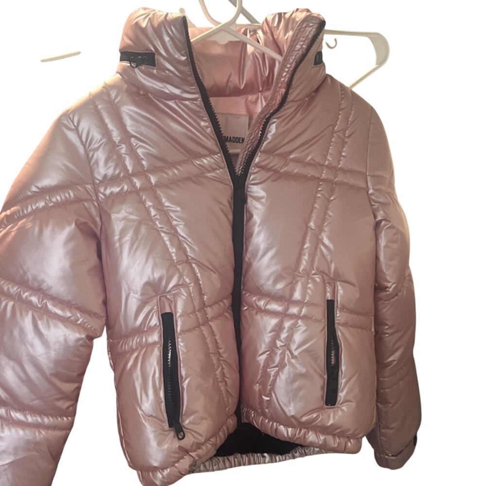 Steve Madden Pink Hooded Quilted Puffer Jacket Full Zip Pockets Women S